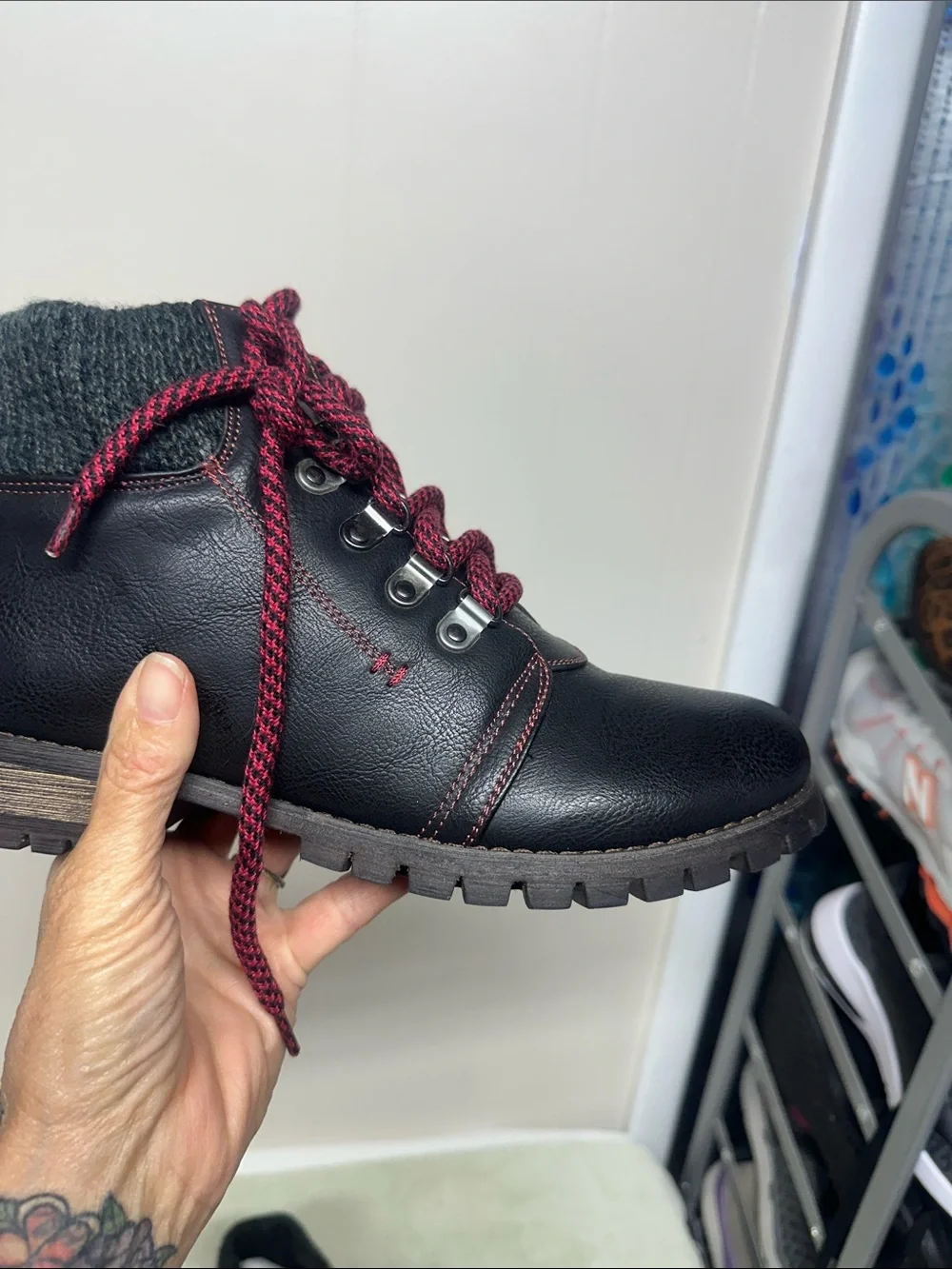 Dirty Laundry Black Ankle Boots with Burgundy Laces